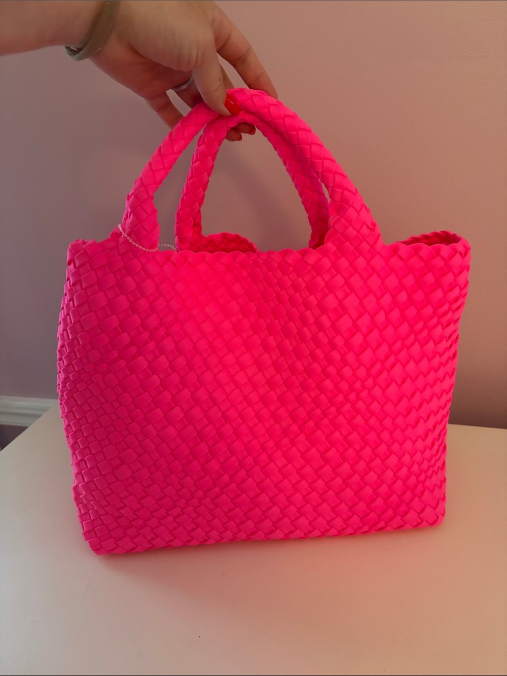 ahdorned Lilly Neon Pink Woven Neoprene Tote, NWT